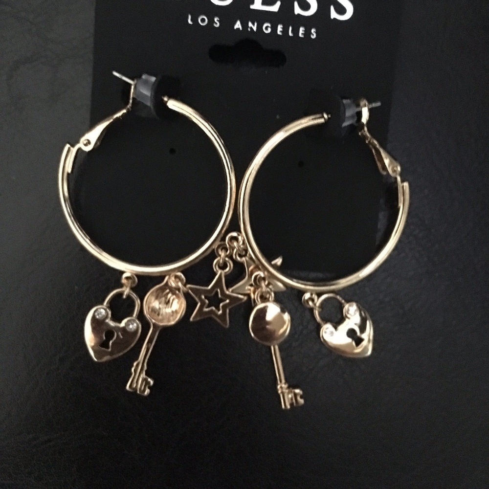Guess Dangling Charms Hoops, Locket Key & Star